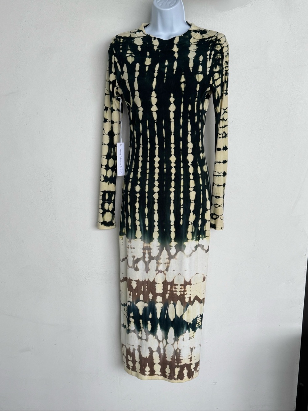 Young Fabulous & Broke Long-Sleeve Tie-Dye Maxi Dress in Green, Cream & Brown